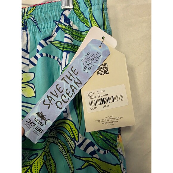 Spicy Tuna SW3134 Men's Swim Shorts Seafoam XL Floral UPF 50+ SW3134 - Picture 4 of 7
